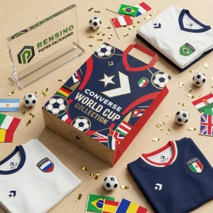 Sacs en papier bleu et rouge avec impression de ballon de football et texte de Coupe du Monde, adaptés pour les cadeaux ou l'emballage de détail, service OEM/ODM disponible