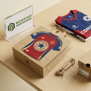 Bolsas de papel kraft para compras con logo impreso de Converse y patrón deportivo, adecuadas para regalos, venta al por menor o empaques de alimentos, servicio OEM/ODM disponible