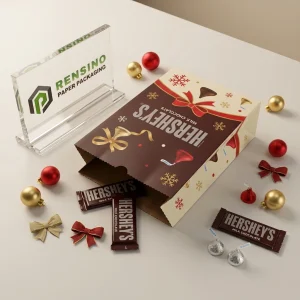 Sacs en papier imprimés avec un design festif de vacances, adaptés pour les cadeaux, la nourriture ou l'emballage de détail, service OEM/ODM disponible