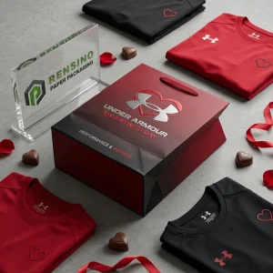 Печатная упаковка из красной и черной бумаги с логотипом Under Armour и текстом ко Дню святого Валентина, подходит для упаковки подарков или одежды, доступна услуга OEM/ODM