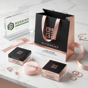 GIVENCHY Black and Rose Gold Paper Bag with Printed Logo and Text, Suitable for Cosmetic or Gift Packaging, Custom Logo Printing Available