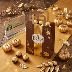 Braune und goldene Geschenktüte mit Herbstblatt- und Kürbismuster, geeignet für Geschenke, Lebensmittel oder Einzelhandelsverpackungen, OEM/ODM-Service verfügbar