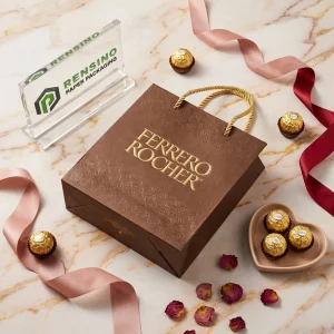 Brown Shopping Paper Bags with Gold Foil Logo and Pattern, Suitable for Gift, Food, or Retail Packaging, Custom Design Available