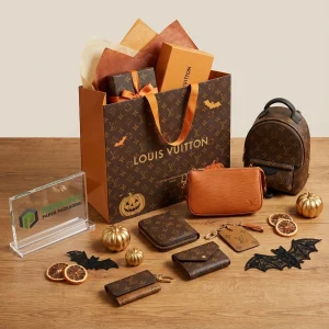 Empaque de bolsa de papel marrón de Louis Vuitton con patrón de calabaza y murciélago de Halloween, adecuado para empaques de regalo o venta al por menor, servicio OEM/ODM disponible