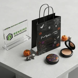 Sac en papier noir avec motif d'Halloween et poignées
