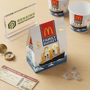 Sacos de Papel Impressos em Branco e Azul com Tema Marítimo, impressão de logotipo personalizável disponível.