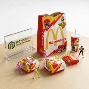 Red and Yellow Paper Food Packaging Set with Cartoon Characters, Custom Design Available