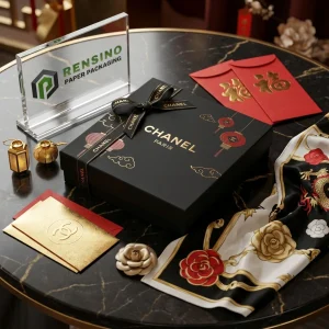 Schwarze bedruckte Pappgeschenkschachtel mit Goldfolie und Band, geeignet für Geschenke oder Einzelhandelsverpackungen, OEM/ODM-Service verfügbar