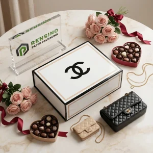 Caixa de Embalagem de Papel Retangular Branca e Preta com Impressão de Logotipo, Adequada para Embalagem de Presentes ou Varejo, Impressão de Logotipo Personalizada Disponível