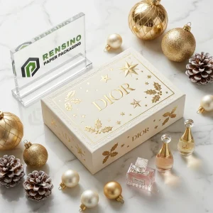 DIOR White and Gold Printed Paper Gift Box with Star and Leaf Pattern, Suitable for Gift or Retail Packaging, Custom Logo Printing Available