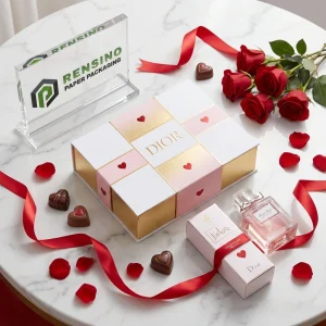 DIOR White and Gold Rigid Paper Gift Box with Heart Pattern, Suitable for Gift or Retail Packaging, Custom Logo Printing Available