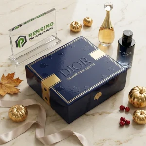 DIOR Blue Rigid Paper Gift Box with Thanksgiving Edition Embossed Leaf Pattern, Suitable for Gift or Retail Packaging, OEM/ODM Service Available