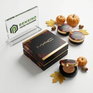 MAC Black and Gold Rigid Paper Box with Autumn Leaves Pattern Suitable for Cosmetic or Gift Packaging OEM/ODM Service Available