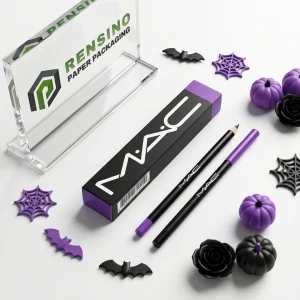 MAC Black and Purple Rectangular Paper Packaging Box with Brand Logo, Suitable for Cosmetic or Retail Packaging, OEM/ODM Service Available