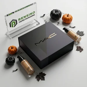 Schwarze starre Papierbox mit goldenem Logo, geeignet für Kosmetik- oder Geschenkverpackungen, OEM/ODM-Service verfügbar