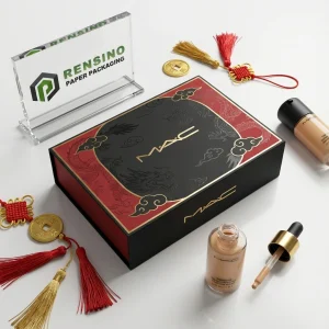 MAC Black and Red Rigid Paper Box with Dragon and Cloud Pattern, Suitable for Cosmetic or Gift Packaging, OEM/ODM Service Available