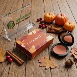 Boîte d'emballage en papier imprimé avec motif de feuille d'automne, adaptée pour un emballage cadeau ou de vente au détail, design personnalisé et service OEM/ODM disponible