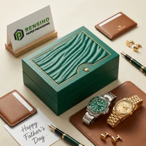Scatola rigida di carta verde per gioielli con rifiniture dorate, adatta per imballaggio di gioielli o regali, stampa del logo personalizzata disponibile