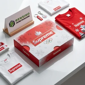 Red Gift Box with Snowflake Pattern, Suitable for Holiday Packaging, Customizable Design by RENSINO Paper Packaging
