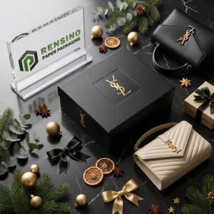Schwarze starre Pappgeschenkbox mit goldener Logo-Prägung, geeignet für Geschenk- oder Einzelhandelsverpackung, OEM/ODM-Service verfügbar