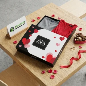 Boîte-cadeau en papier rectangulaire noire et blanche ZARA avec motif de cœur rouge, adaptée pour l'emballage de cadeaux ou de vêtements, service OEM/ODM disponible