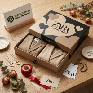 Boîte en papier de style tiroir marron et noir Édition Saint-Valentin ZARA avec motif de cœur, adaptée pour emballage cadeau ou de vente au détail, service OEM/ODM disponible