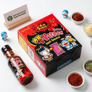 Caixa de Presente de Papel Vermelha e Preta com Padrão de Desenho Animado, Design Personalizado Disponível