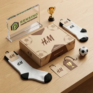 Beige Paper Gift Box with Soccer Ball Pattern, Suitable for Sports Merchandise or Gift Packaging, Customizable for Various Uses