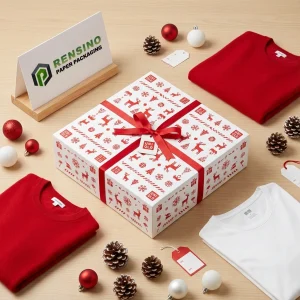 Caixa de presente de papel impressa em vermelho e branco da UNIQLO com padrão de Natal, adequada para embalagem de presente ou varejo, serviço OEM/ODM disponível