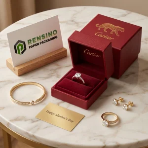 Caja de empaque de joyería de papel rígido roja de Cartier con patrón de leopardo adecuada para empaque de joyería o regalos, servicio OEM/ODM disponible