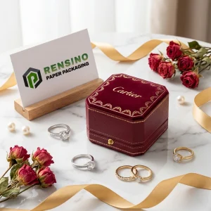 Caja de papel de joyería hexagonal roja de Cartier con patrón dorado, adecuada para empaques de joyería o regalos, servicio OEM/ODM disponible