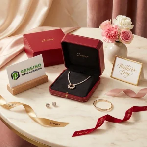 Caja de joyería rígida roja de Cartier con letras doradas adecuada para empaquetado de joyería o regalos, impresión de logotipo personalizada disponible