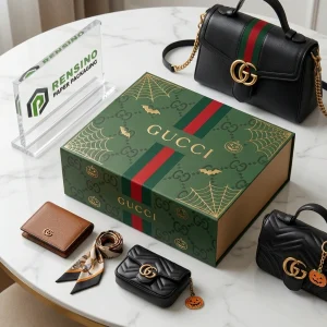 Scatola di Imballaggio di Carta Verde Stampata con Motivo di Halloween e Branding GUCCI, Adatta per Imballaggio Regalo o al Dettaglio, Servizio OEM/ODM Disponibile