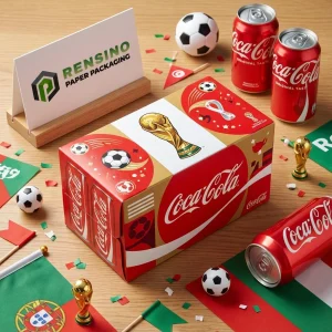 Red Paper Gift Box with Soccer and World Cup Pattern, Suitable for Sports Merchandise or Gift Packaging