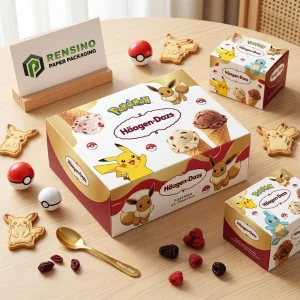 White and Gold Paper Gift Box with Pokémon Cartoon Design, Custom Logo Printing Available