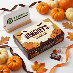 Caixa de Presente de Papel Retangular com Tema de Halloween com Gráficos de Abóbora e Fantasma, Impressão de Logo Personalizada Disponível