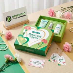 Caixa de Presente de Papel Retangular Verde e Dourada da Watsons com Padrão de Coração Floral, Adequada para Embalagem de Presentes ou Cosméticos, Impressão de Logo Personalizada Disponível