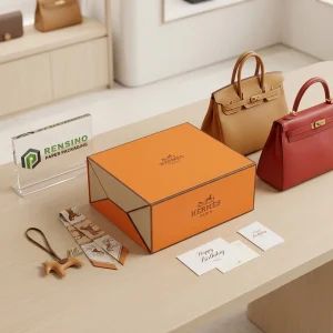 HERMES नारंगी कठोर कागज उपहार बॉक्स ब्रांड लोगो प्रिंटिंग के साथ, उपहार या रिटेल पैकेजिंग के लिए उपयुक्त, कस्टम लोगो प्रिंटिंग उपलब्ध