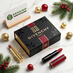 GIVENCHY Black and Gold Rigid Paper Gift Box with Holiday Pattern, Suitable for Gift or Retail Packaging, Custom Logo Printing Available