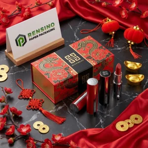 GIVENCHY Red and Black Rigid Paper Gift Box with Dragon and Floral Pattern, Suitable for Cosmetic or Gift Packaging, OEM/ODM Service Available