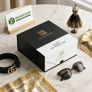 GIVENCHY Black and White Drawer-Style Paper Box with Gold Logo and Text Printing, Suitable for Gift or Retail Packaging, OEM/ODM Service Available
