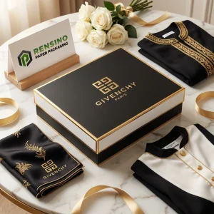 GIVENCHY Black and White Rigid Paper Gift Box with Gold Logo Printing, Suitable for Gift or Retail Packaging, OEM/ODM Service Available