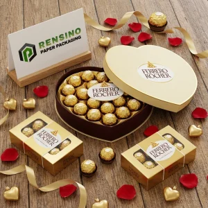 Gold Heart-Shaped Paper Gift Box with Logo Printing, Customizable Packaging Solutions