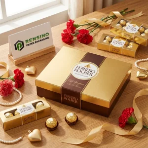 Gold and Brown Rigid Paper Gift Box with Clear Window, Custom Logo Printing Available