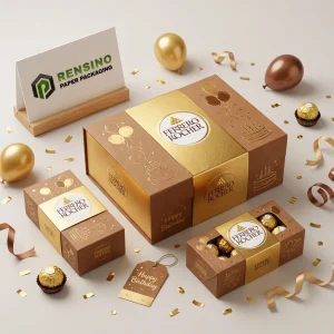 Caixa de Presente de Papel Kraft com Folha Dourada e Padrão de Balão Relevo, Impressão de Logotipo Personalizado Disponível