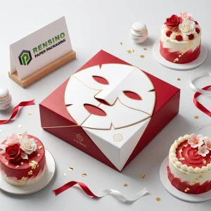 Scatola Regalo Rigida in Carta Rossa e Bianca SHISEIDO con Motivo Maschera, Adatta per Imballaggio Regalo o al Dettaglio, Servizio OEM/ODM Disponibile