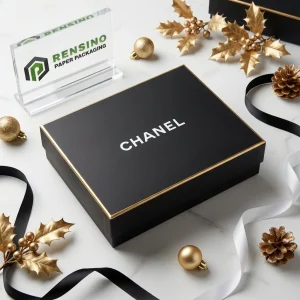 Caja de regalo de papel rígido negra de CHANEL con borde dorado, adecuada para regalos o embalaje minorista, servicio OEM/ODM disponible