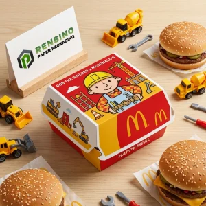 Bunte faltbare Papier-Burgerbox mit Cartoon-Bau-Design, individuelle Druckmöglichkeiten verfügbar