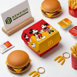 Red and Yellow Paper Burger Box with Cartoon Character Design, Custom Packaging Solutions