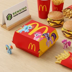 Red and Yellow Paper Burger Box with Cartoon Character Design, Custom Packaging Solutions